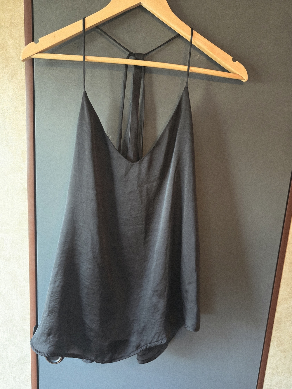 dee elle Black Satin Slip Cami with Tie-Back